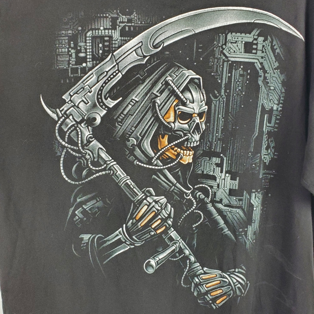 ROCK EAGLE Grim Reaper Biker 2 Sided Tee Shirt Sz L Black Graphics